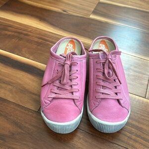 SOFTINOS BY FLY LONDON WASHED PINK LEATHER IJE MULE LACE SNEAKERS SIZE 36